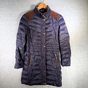 Lauren Ralph Lauren Quilted Down Jacket Women Small Navy Blue Full Zip Mock Neck